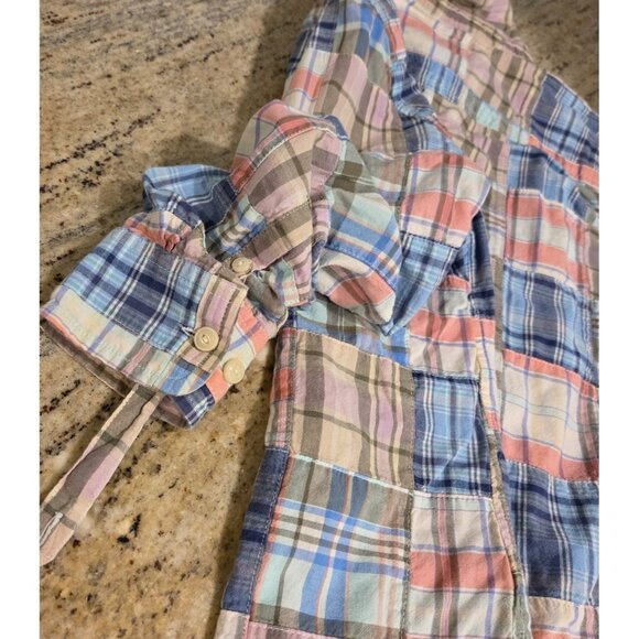 LL Bean Top Womens XS Madras Plaid Roll Tab Patchwork Button Shirt 501589 - Picture 12 of 13